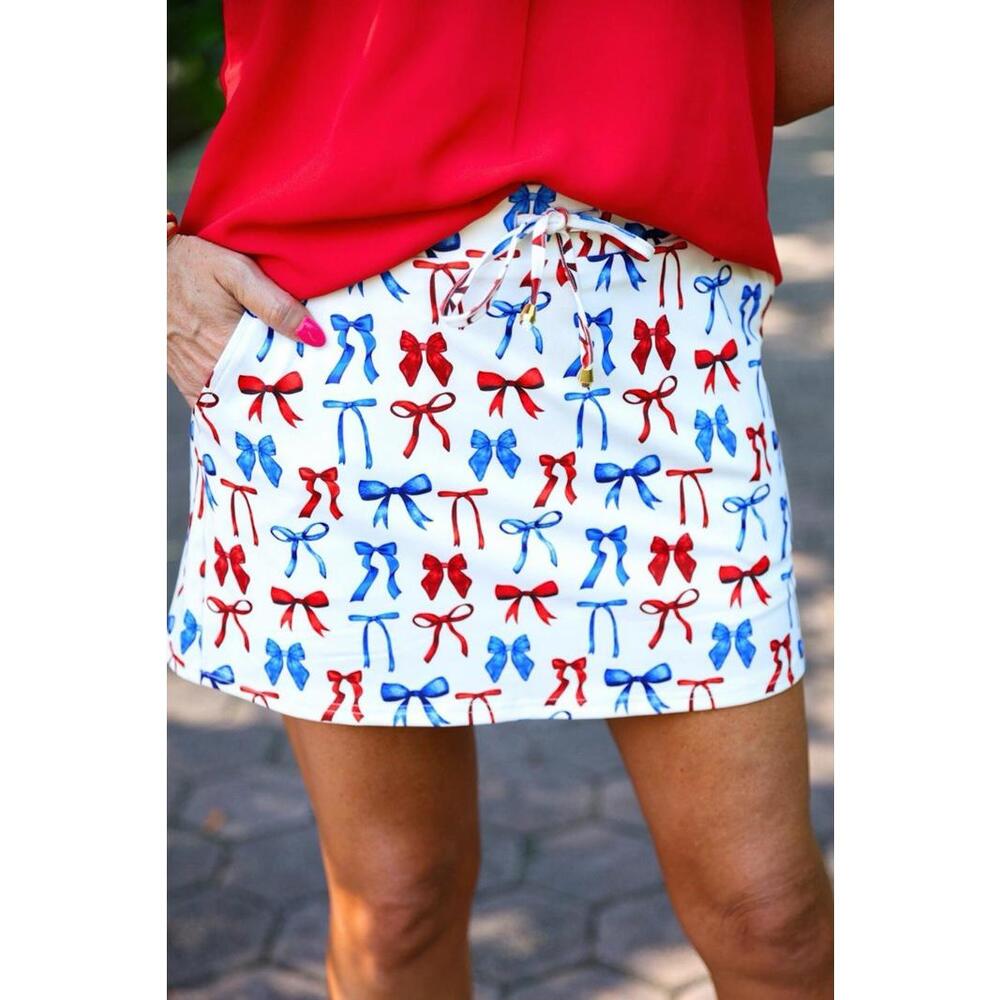 Jess Lea Little Miss Independence Skort with Red & Blue Bow Print NWT